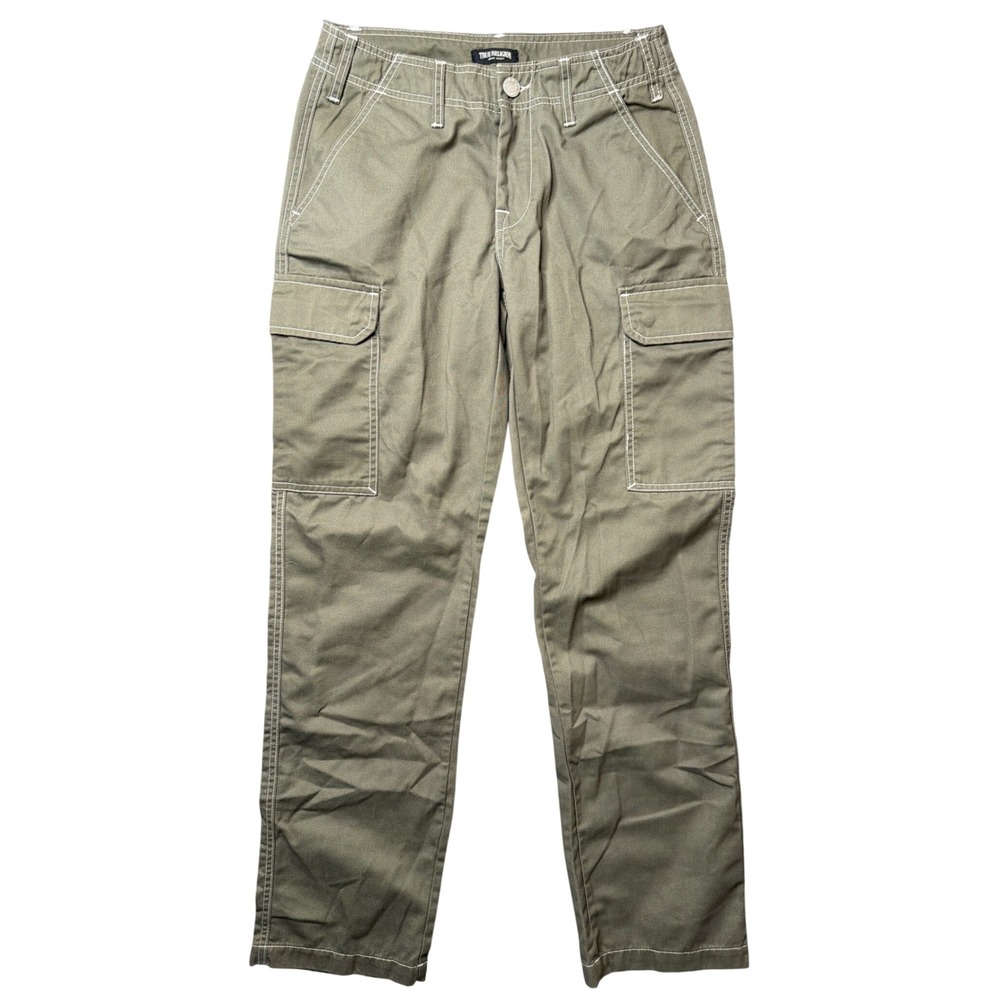 True Religion Cargo Pants Mens 28 Straight Leg Olive Green Contrast Stitching